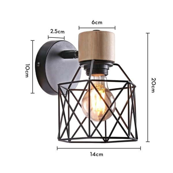 Vintage vägglampa inomhus E27 vägglampa (svart)