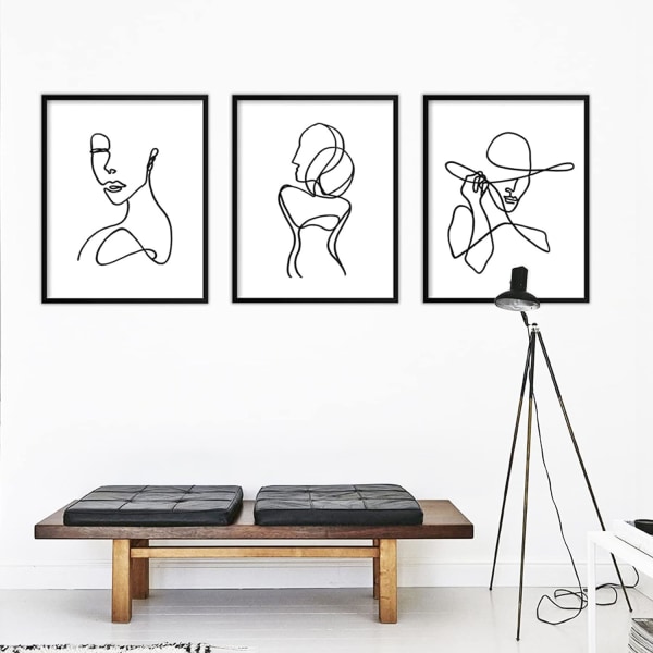 3 kpl juliste Minimalistiset Line Art -vedokset Abstrakti viivaseinäkuva Taidejuliste Vedenpitävä Musta Valkoinen Kasvopiirustus Maalaukset Kuva - Kehyksetön