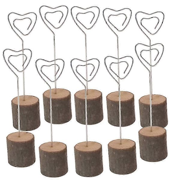 10 stk. Rustik Naturlig Træ Hjerte Bord Navn Nummer Plads Kort Holder Memo Note Ph
