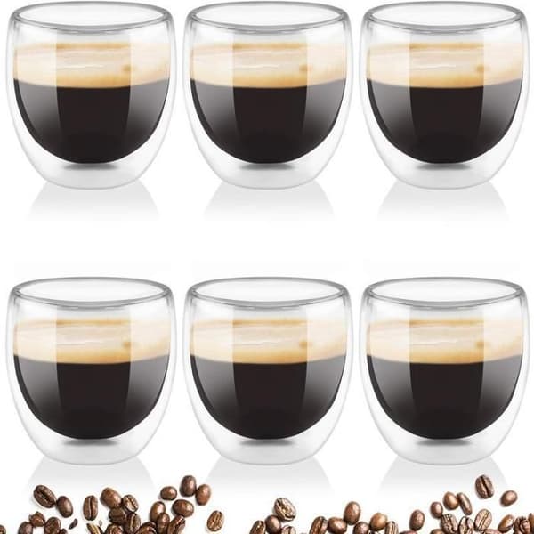 Dobbeltvæggede kaffekopper i glas - 6 stk. - Klar - Hvid - Klassisk - Tidløs