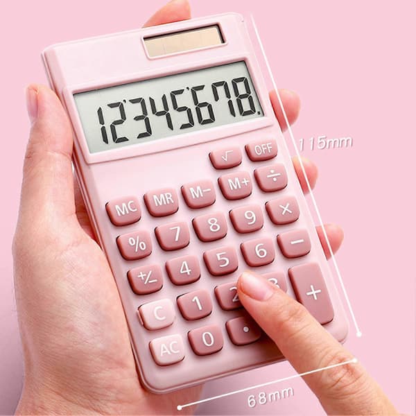 8-sifret kalkulator med komfortable knapper, solcelledrevet, stor skjerm, multifunksjonell basiskalkulator Pink