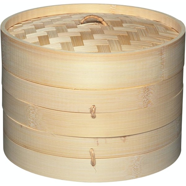 20 cm Bambus Dampkurv, 2 Lag, Ideel til Dim Sum, Grøntsager, Bao Buns, Kød og Fisk, Beige