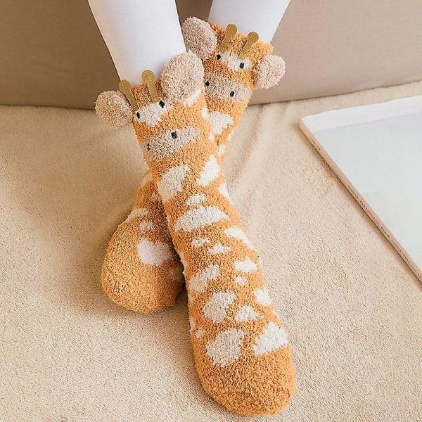 1 Par Voksne Sokker Tegneserie Katt Kanin Alpakka Giraff Kylling Fluffy Fluffy Tykknet Elastisk Hold Varme Korall Fleece Høst Vinter Gulv Sove Sokker