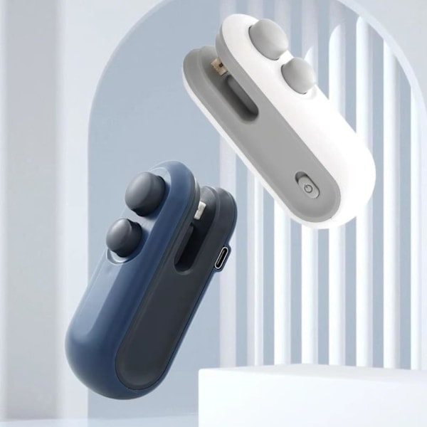 Mini Poseforsegler, USB-C Genopladelig Poseforsegler, 2 i 1 Poseforsegler Varmestempling med Klips og Magnet, Mini Poseforsegler, Hvid