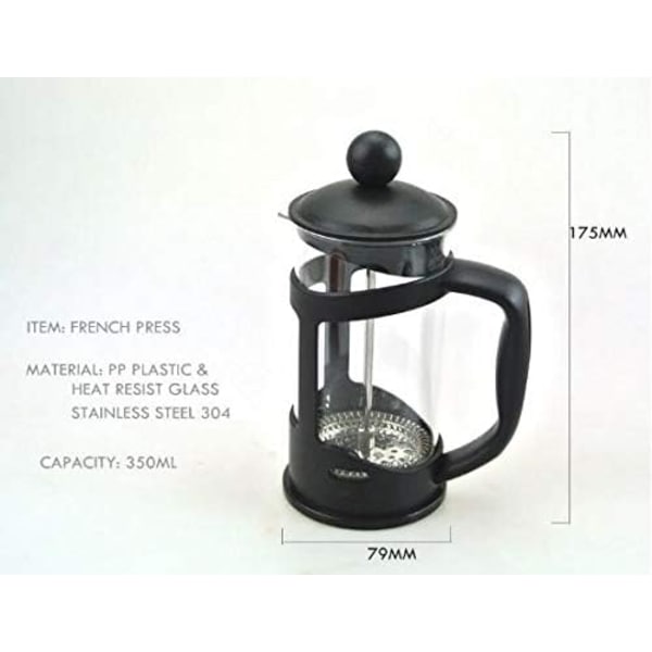 Klassisk Continental 350ml Sort Cafetière – Premium Manuel 1 Kop Fransk Press Kaffemaskine med Hærdet Stødsikkert Glaskande