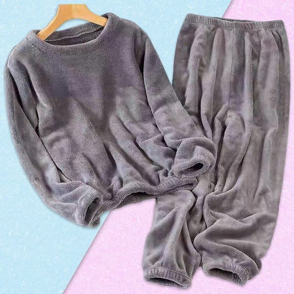 Tykt Varmt Dame Pyjamassæt Ensfarvet Pullover Rund Hals Pyjamas Til Pige Kvinde Kæreste Mor Blue Cat Gray One Size