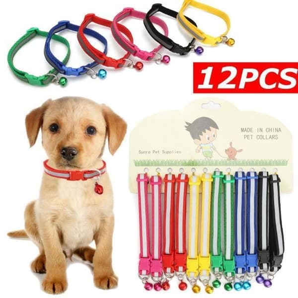 Halsbånd til hunde og katte - 12x Nylon - Justerbar 19-32 cm - Tilfældig farve - Med klokke
