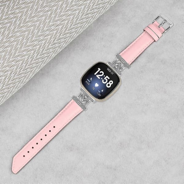 Ægte læderrem i koskind med M-form til Fitbit Versa 3/Versa 4/Sense/Sense 2 Pink Fitbit Versa 3