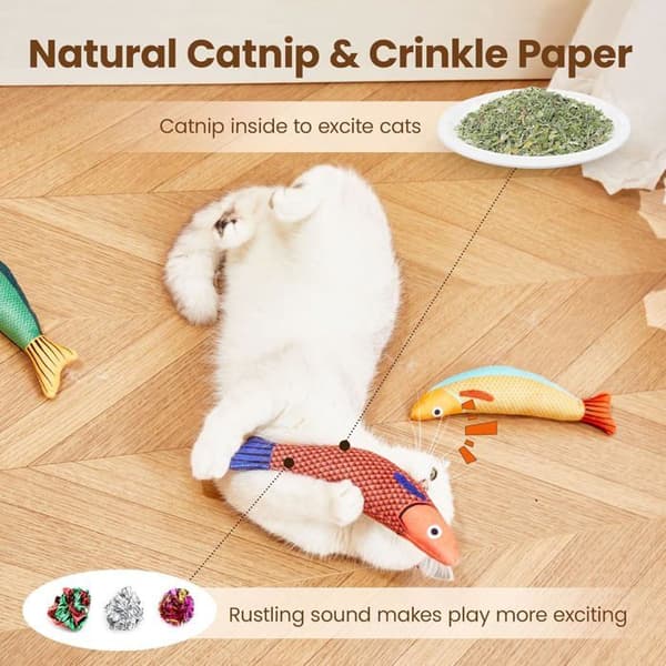 Sæt med tre kattelegetøj – Saury Design – Interaktivt katteurtlegetøj – Blødt og holdbart