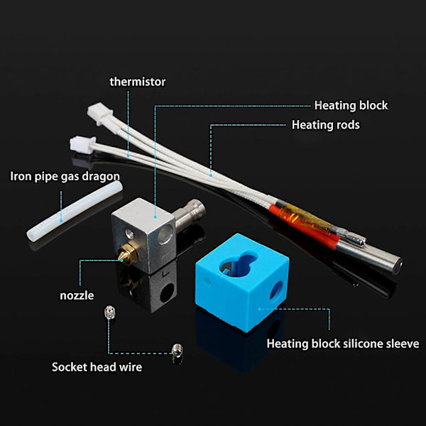 til Anycubic 3D-printer Hotend Heatbreak Dyse Ekstruder Termistor Rørsæt