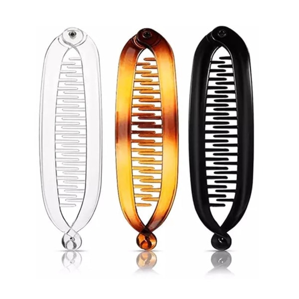 Banan hårklipp Korn Twist Kam Klemme Grip Slide Fisk B svart One-size