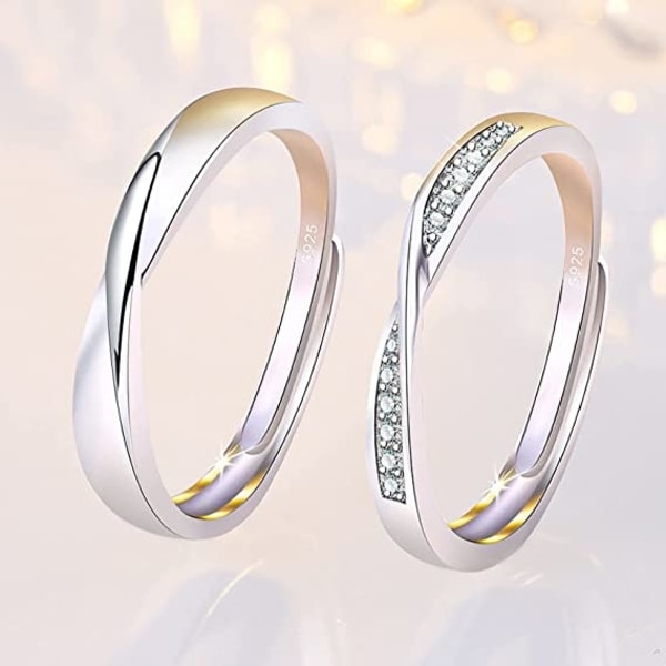 925 Sterling Hopea Sormus Yksinkertainen Pari Sormukset 2kpl