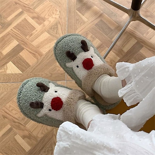 Jultofflor Transparenta För Kvinnor Män Mjuka Plysch Bekväma Varma Luddiga Tofflor Röd Älg Jultomten Inomhus Utomhus Halka På Hus Tofflor Jul LIGHT BLUE SIZE 36 TO 37