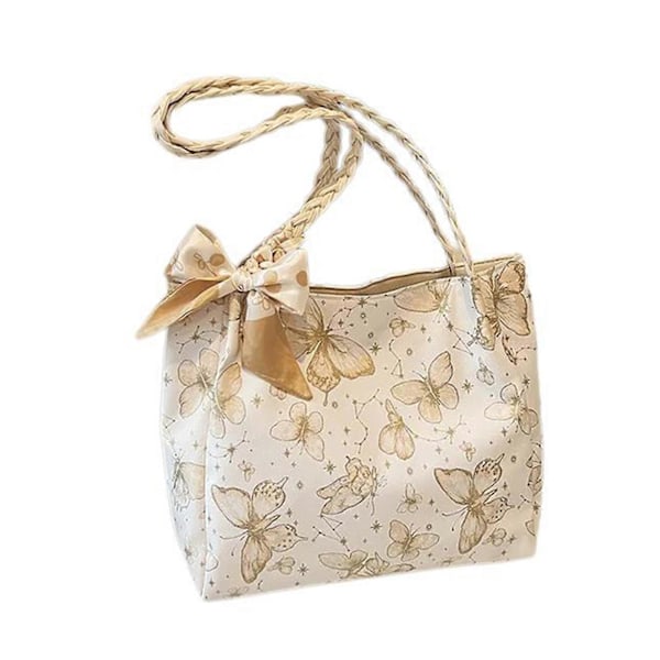 Trendy Skulderveske for Studenter og Pendlere med Stor Kapasitet og Sommerfugldesign Underarmsveske Khaki Khaki