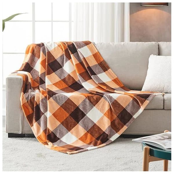 Ekstra blødt flannel fleecetæppe, helårs plaid flannelkast, orange, 150 x 200 cm, dekoration