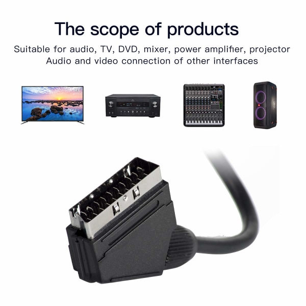 1,5 m SCART til 3RCA hannkabel, SCART hann til RCA hann byttbar lydvideo AV lydvideo konverteradapterkabel for TV, DVD VCR