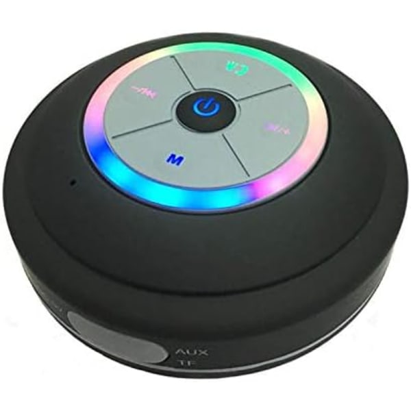 LED Bluetooth-dusjhøyttaler med FM-radio Bærbar trådløs dusjhøyttaler med sugekopp innebygd mikrofon Vanntett Bluetooth-høyttaler
