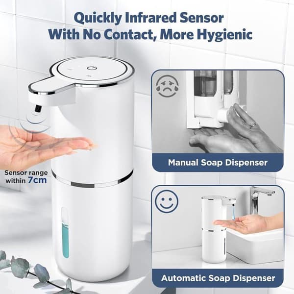 Automatisk sæbedispenser, 380 ml sæbedispenser med infrarød bevægelsessensor, USB genopladelig, IPX5