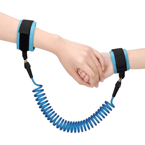 2,5 M anti-tabt håndledsforbindelsesbælte, 360° roterende sikkerhedselastisk stålwire til baby- og småbørnstøjler, sikkerhedssnor til armbånd/håndsele (blå)