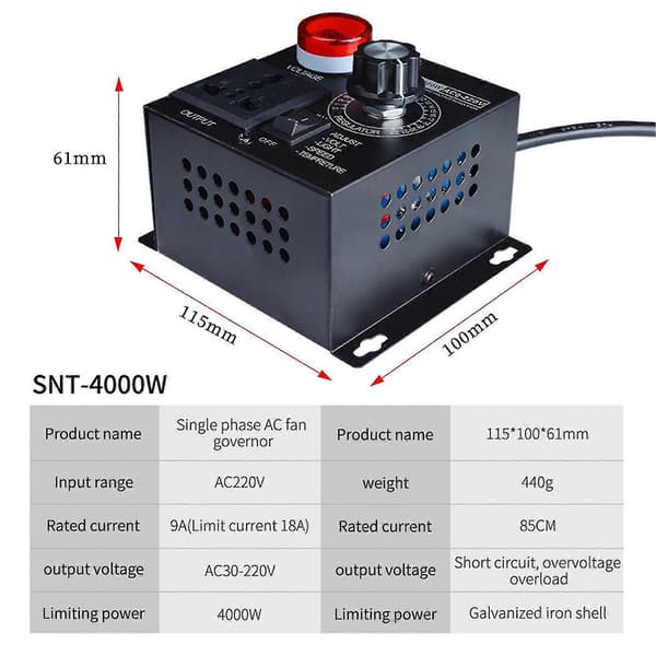 120v~220v 15a Elektrisk Motor Variabel Hastighetskontroller 4000w Ac Motorhastighet