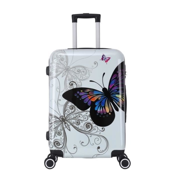 Medium koffert 4 hjul 65cm "Butterfly" Hvit stiv polykarbonat - Tralle ADC