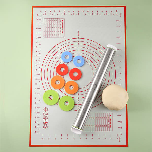 Kjevle for baking med kjevlematte Bakingstilbehør - 43 cm Stor deigrulle i rustfritt stål for pizzapai, bakverk og kjeks