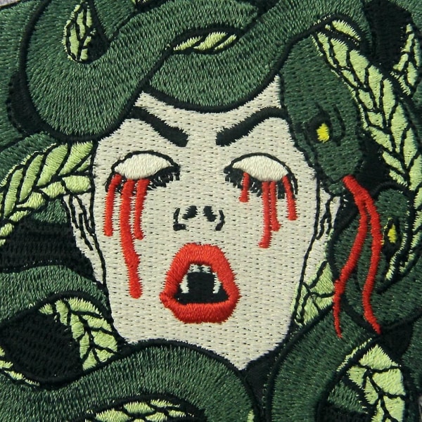 Verinen Medusa -kirjontamerkki rautaommeltu paikka, upea punk-mekon koristelupaikka