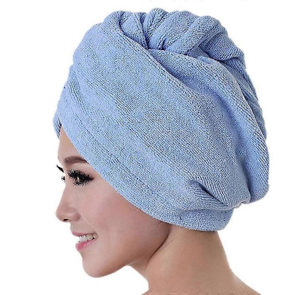 Hår Turban Åndbar Stærk Absorberende Mikrofiber Hår Tørring Håndklæde til Badeværelse KAESI Blue
