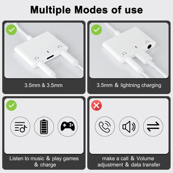 Hovedtelefonadapter til iPhone, 3 i 1 iPhone til 3,5 mm hovedtelefonstikadapter, dobbelt Aux-lyd og opladning, øretelefonadapter til iPhone 14/13/12