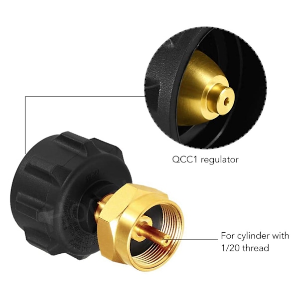 QCC1 Propangasadapter, Reguleringsventil og Steak Saver Adapter til Engangscylinder Propangas