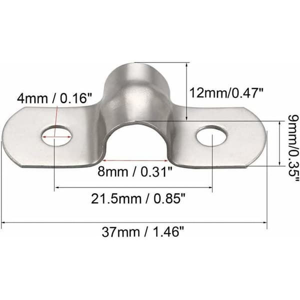 50 stk. 8 mm U-rør 304 rustfri stålslangeklemmer, stive rørfastgørelsesklemmer til U-formede rørklemmer