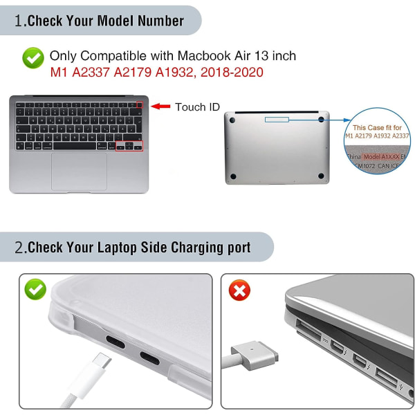 Case on yhteensopiva Macbook Airin 13 tuuman M1 A2337 A2179 A1932 kanssa, julkaistu vuosina 2021-2018 Frosted Clear