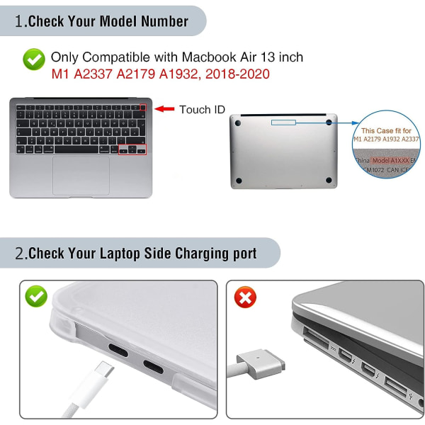 Fodral kompatibelt med Macbook Air 13 tum M1 A2337 A2179 A1932, släppt 2021-2018 Frostat Klart