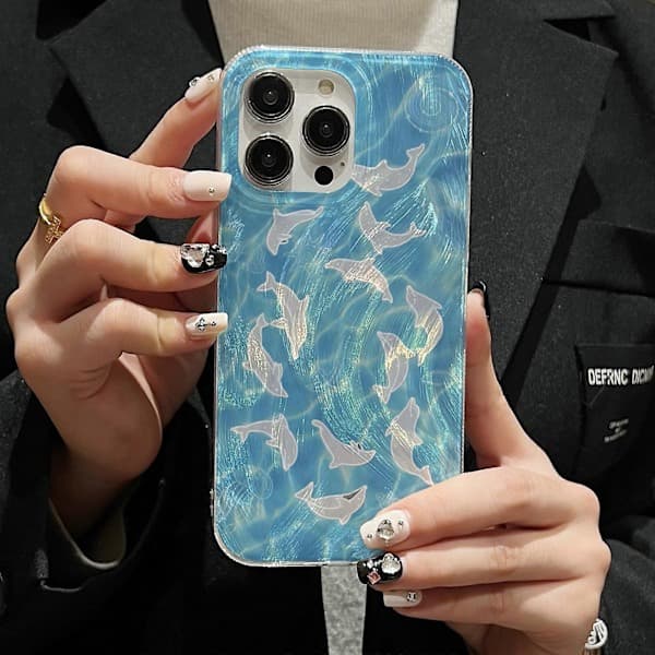 Mobilskal för iPhone 15 Pro Max IMD TPU+PC Telefonskal Fantastiskt Delfinmönster