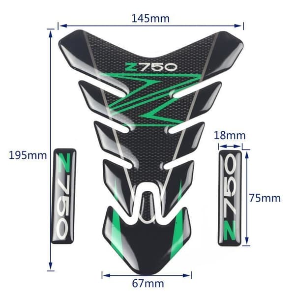 3D PU-tarra - Kawasaki - Z750 - Vedenpitävä - Hiilikuitu - Vihreä