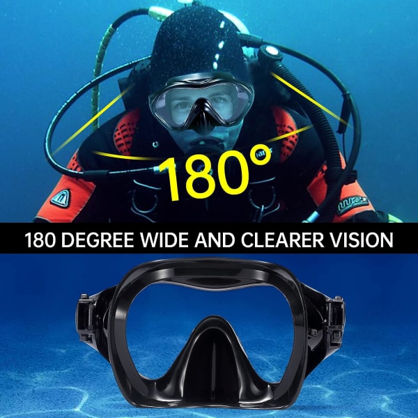 Dykkermaske, Snorkelmaske til voksne, Scuba Diving Halvmaske, Svømmebriller med anti-dug slagfast linse, Vandtæt silikone næsebetræk