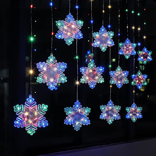Jouluverhot valoilla, USB-LED-valoketju sisustukseen färgglad färgglad Schneeflocken - 3m