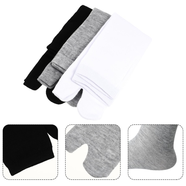 Nuolux 3 par elastiske Tabi-tåstrømper i bomuld (hvid+grå+sort)
