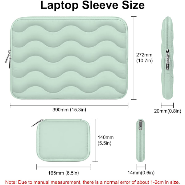 Puffy Laptop Sleeve 15 15,6 16 tommer til MacBook Air 15 tommer/Pro 16 tommer Computer/Tablet Pouch Cover til HP/Dell/Lenovo/Asus/Acer/Samsung, Ekstra Taske Green