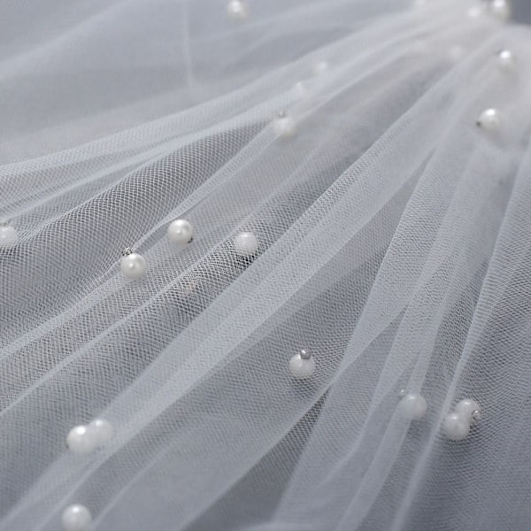 Perle Brudeslør med kam Bryllupsslør white 300CM