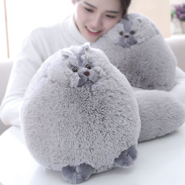 Plushdjur Katt, Söta Mjuka Pluschdjur Katter, Vit Fylld Katt, Födelsedag Jul för Barn, Pojkar, Flickor, Fet Katt Fylld Leksak (W Gray 10 Inches