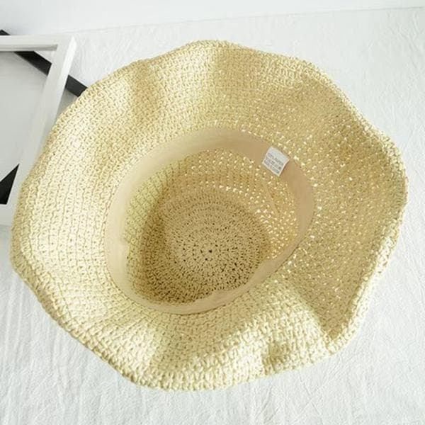 Sammenklappelig stråhat til kvinder, sammenklappelig bred stråhat - sommer & strand, solhat til kvinder til sommer 57-59 cm Beige beige beige