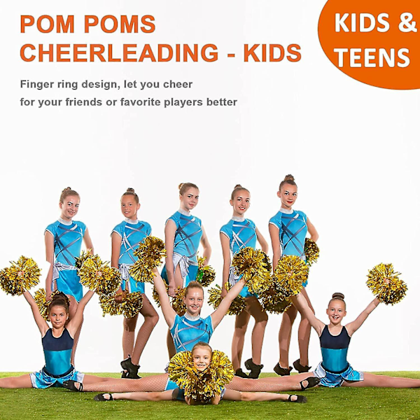 12 st Cheerleading Pom Poms för Barn, Metallfolie & Plastring Cheer Pom Poms för Pojkar Large Green Gold