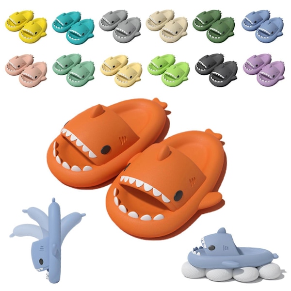 Haj Slides Barn Vuxen Kvinnor Män Hajtofflor - Cloud Shark Slide Strand Sandaler Unisex Kudde Hustomte, 100% Nya orange 38-39