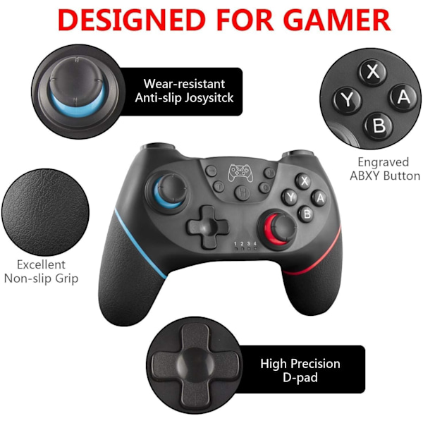 Uppgraderad trådlös handkontroll 2023 för Switch/Lite/OLED Pro-handkontroll för Switch fjärrkontroll joystick gamepad stödjer väckning, turbo, dubbel vibration