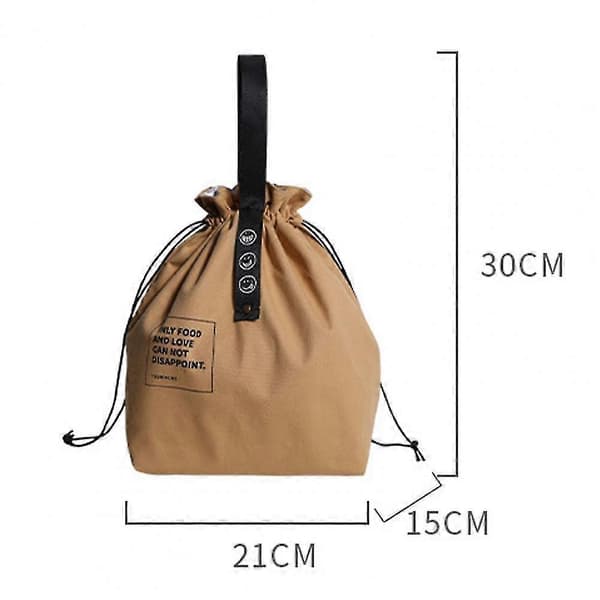 Isolerad Bento-väska Justerbar Bred Öppning Canvas Dragskodesign Lunchväska[PB] Khaki