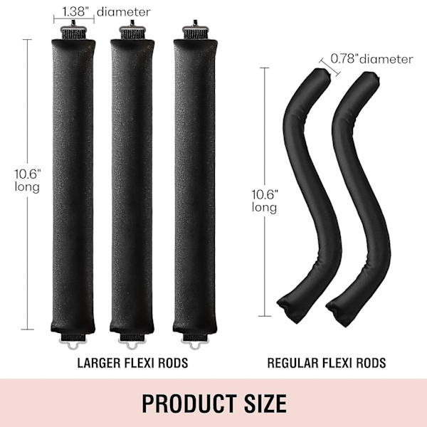 3 st Heatless Hårcurlers, Mjuka Sammets Tjocka Flexi-stavar Med Haken, Värmefri Hårcurlers Curlingstav Att Sova I, Övernattning Värmefria Lockar För Blowout L Black