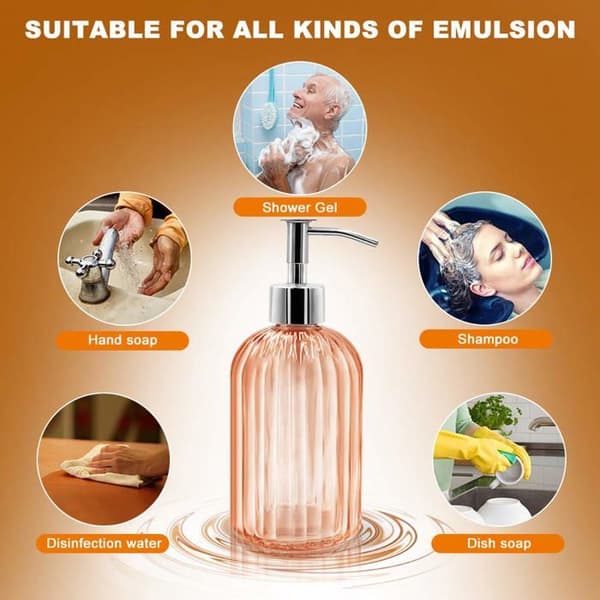 Glas sæbedispenserflaske med pumpe, 14oz genopfyldelig flydende dispenser til badeværelset, orange farve