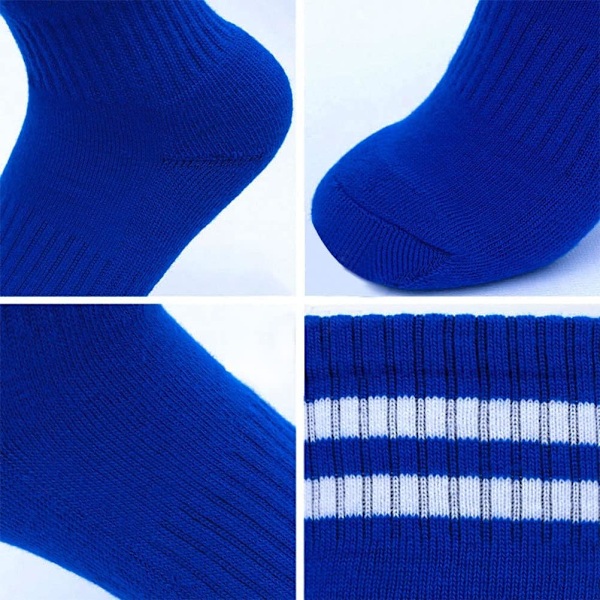 2 par børnefodboldstrømper, 2 farver børns unisex skridsikre håndklædesål Rugby, løb eller træning (hvid, blå) børn i alderen 5-12, 18x 36cm