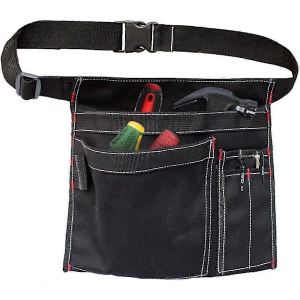 Værktøjsbæltepose, 12OZ Multifunktionel Canvas Forklæde Værktøjslommer med Justerbar Bælteklips Black